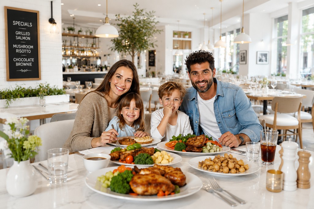 Restaurant ERP — family dining in a modern restaurant for POS, kitchen operations, and multi-branch food service management in Bahrain and the GCC