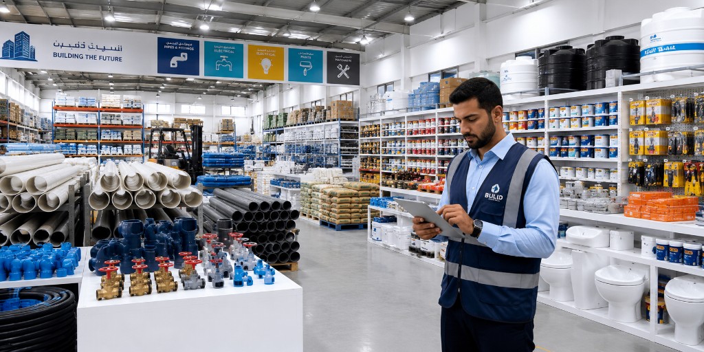 Building materials warehouse � pipes, fittings, construction supplies, and inventory ERP